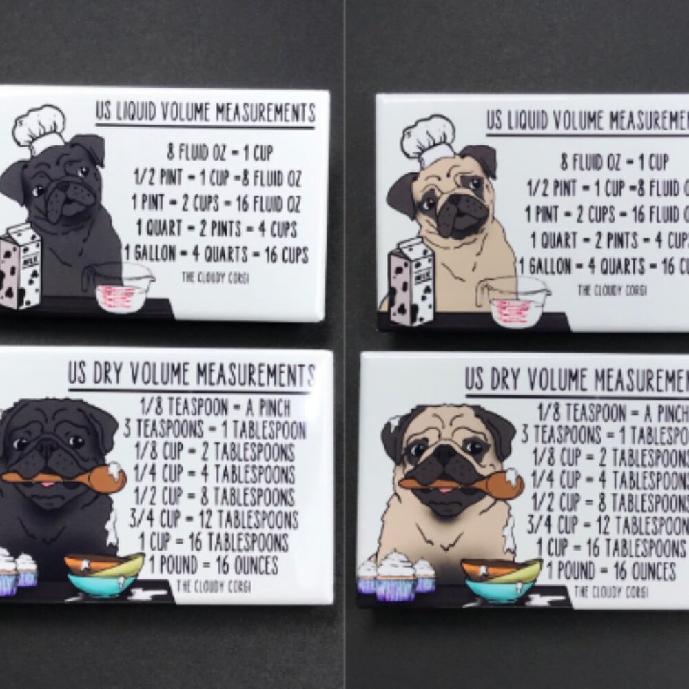 Pug Dog Measuring Chart Magnet Set Handmade Kitchen Decor and Gifts